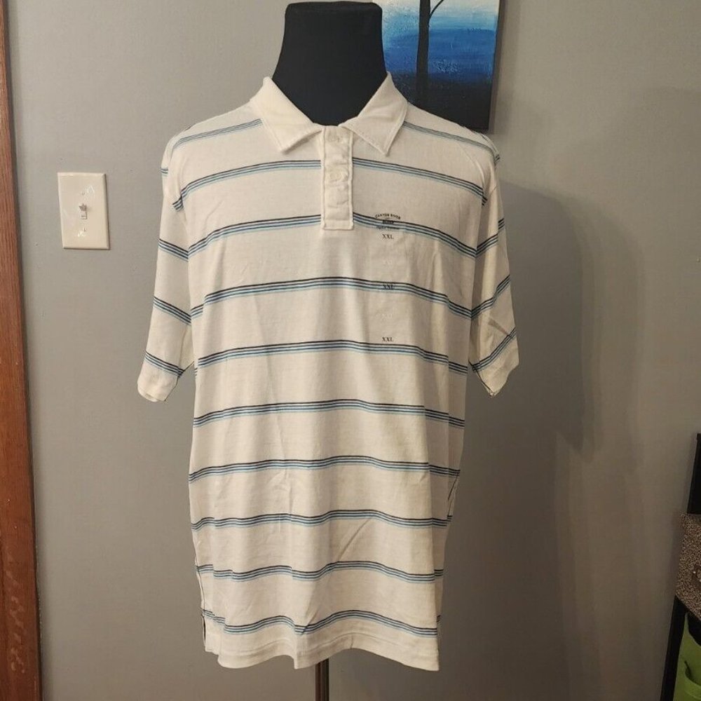 CANYON RIVER BLUES 2XL Mens Polo Shirt Cotton White Striped NWoT